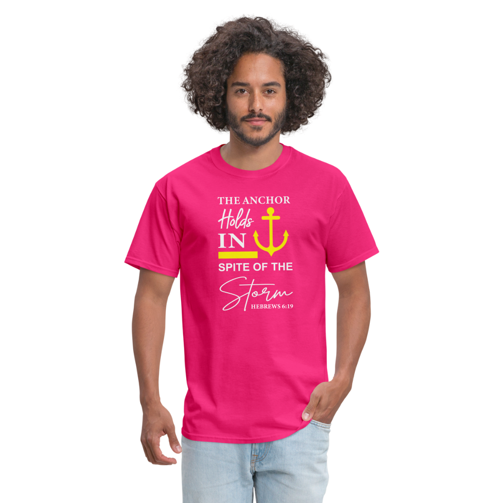 The Anchor Holds in Spite of the Storm (Hebrews 6:19) T-Shirt - fuchsia