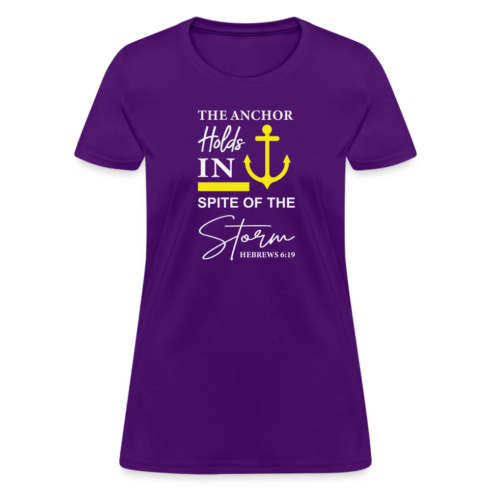 The Anchor Holds in Spite of the Storm (Hebrews 6:19) Women's Contoured T-Shirt - purple