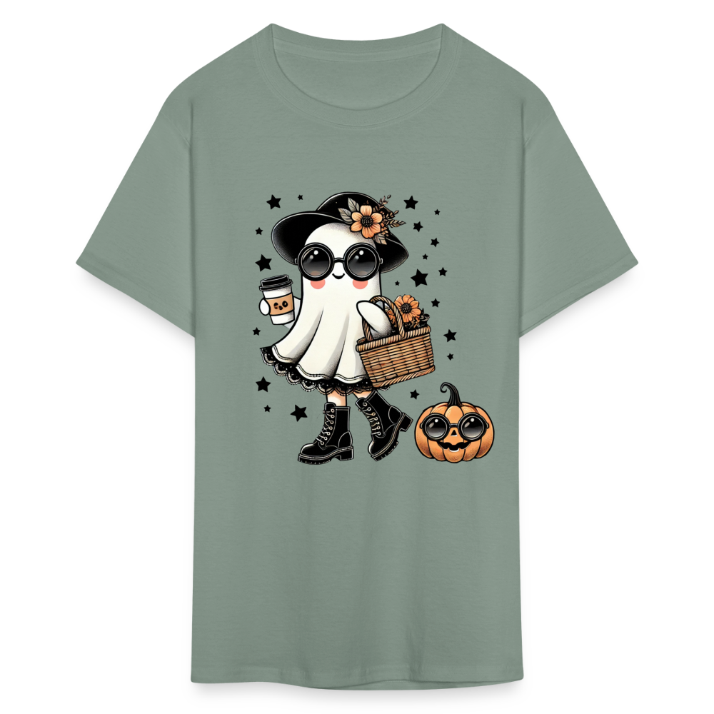 Too Cute Halloween and Autumn Mom Ghost T-Shirt - sage