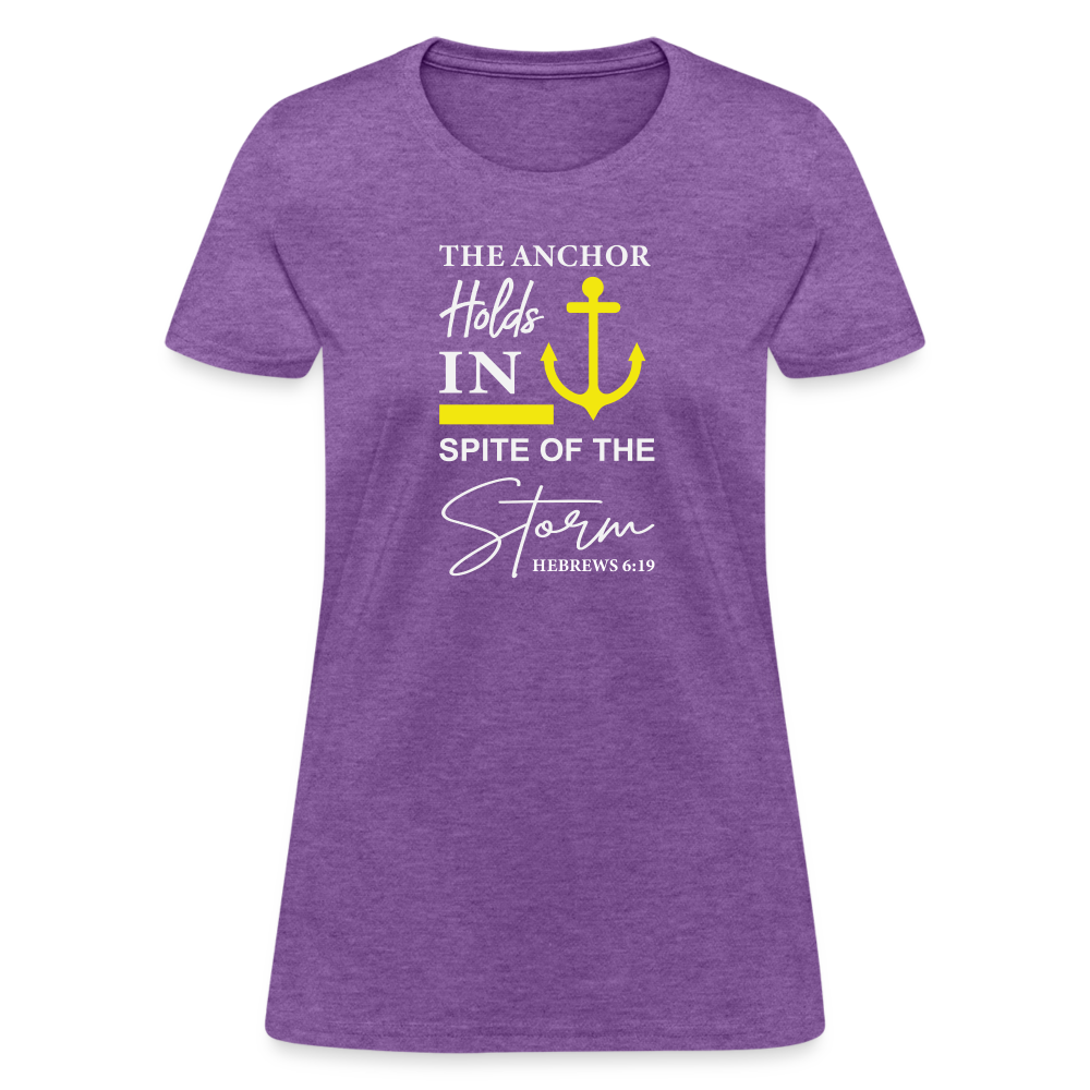 The Anchor Holds in Spite of the Storm (Hebrews 6:19) Women's Contoured T-Shirt - purple heather