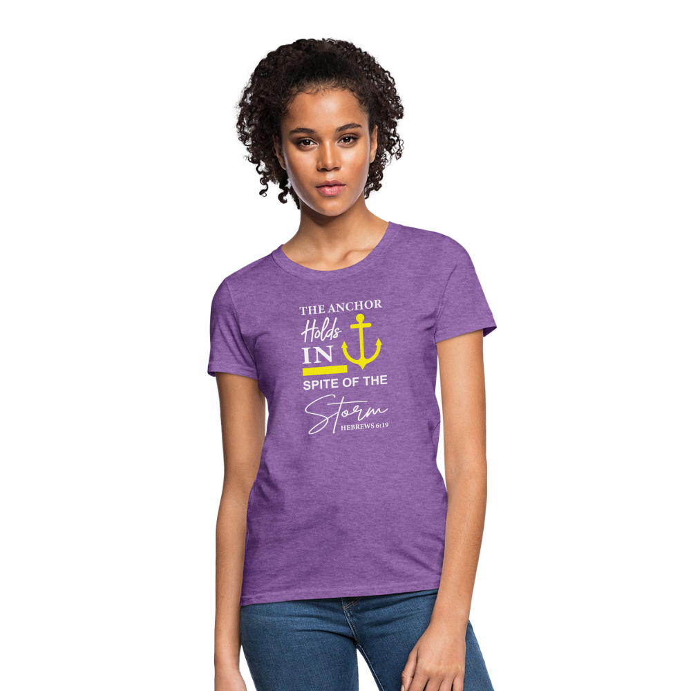 The Anchor Holds in Spite of the Storm (Hebrews 6:19) Women's Contoured T-Shirt - purple heather