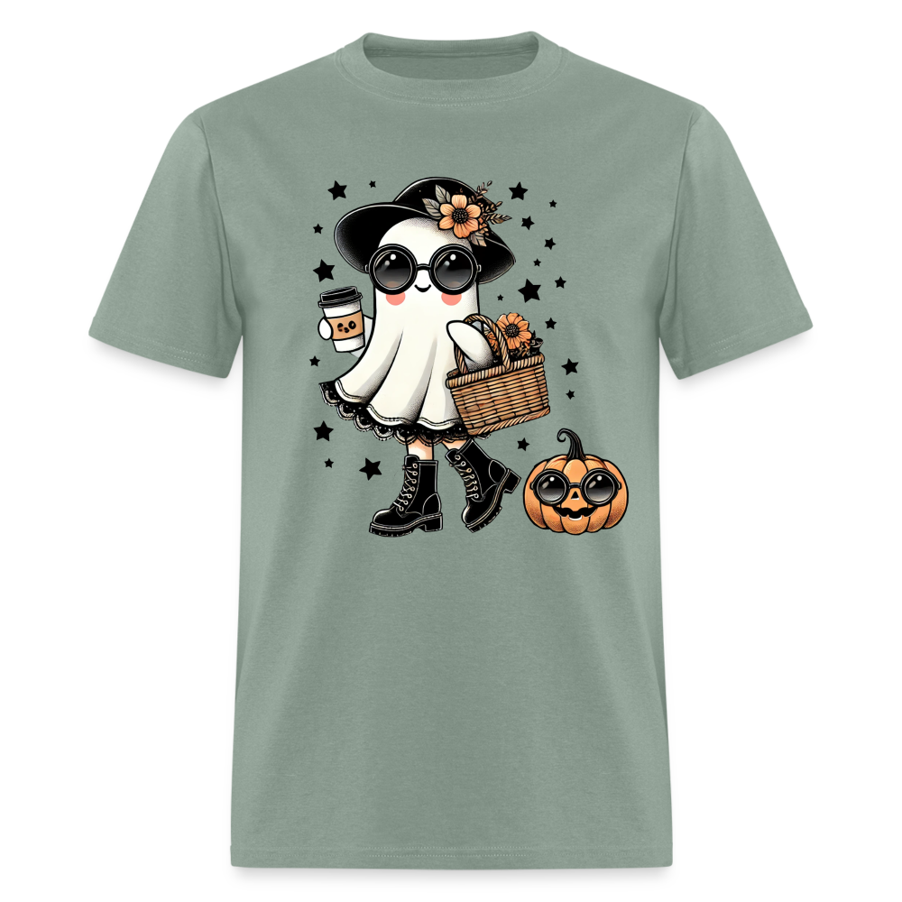 Too Cute Halloween and Autumn Mom Ghost T-Shirt - sage