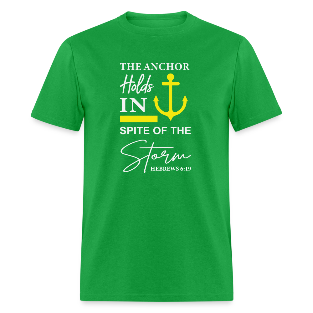 The Anchor Holds in Spite of the Storm (Hebrews 6:19) T-Shirt - bright green