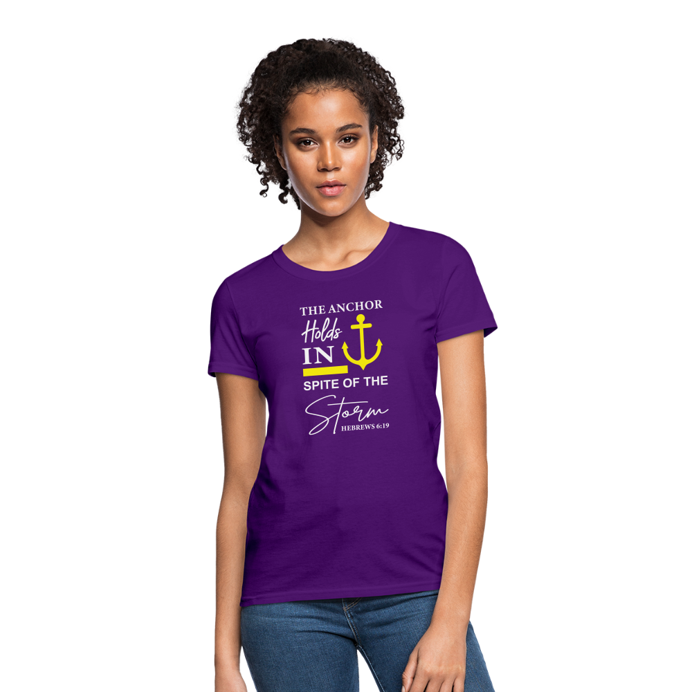 The Anchor Holds in Spite of the Storm (Hebrews 6:19) Women's Contoured T-Shirt - purple