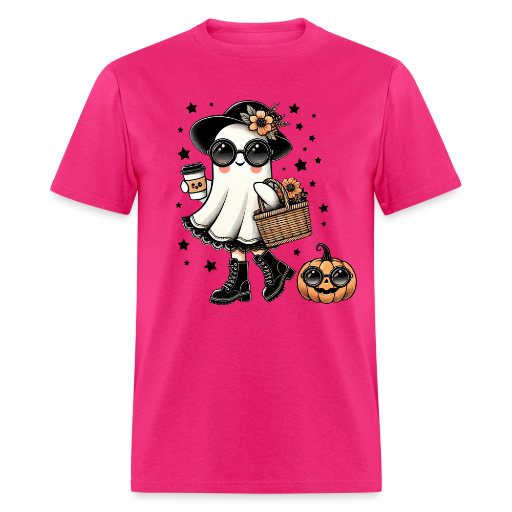 Too Cute Halloween and Autumn Mom Ghost T-Shirt - fuchsia