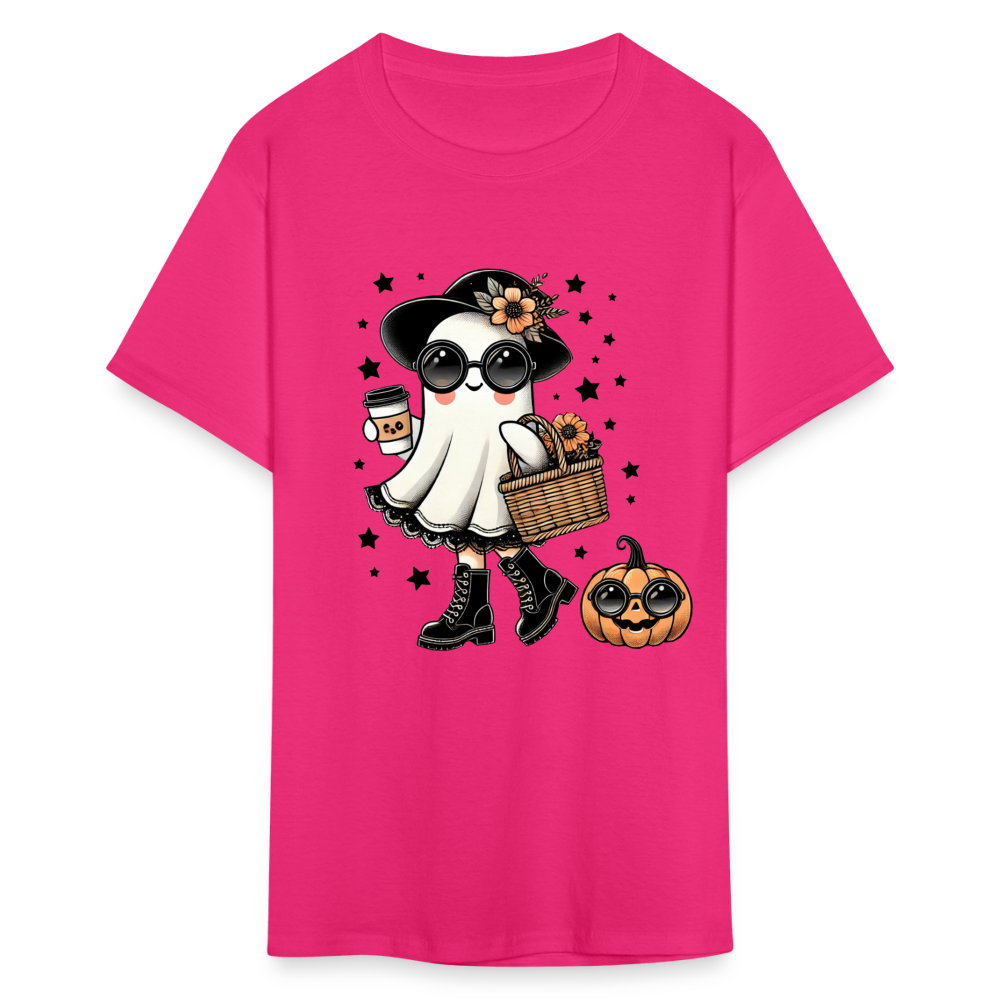 Too Cute Halloween and Autumn Mom Ghost T-Shirt - fuchsia