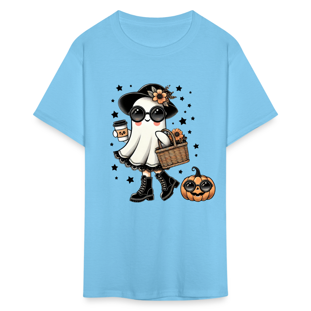 Too Cute Halloween and Autumn Mom Ghost T-Shirt - aquatic blue