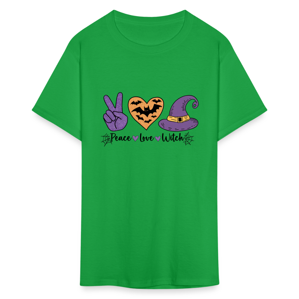 Peace Love Witch T-Shirt (Halloween Witch) - bright green