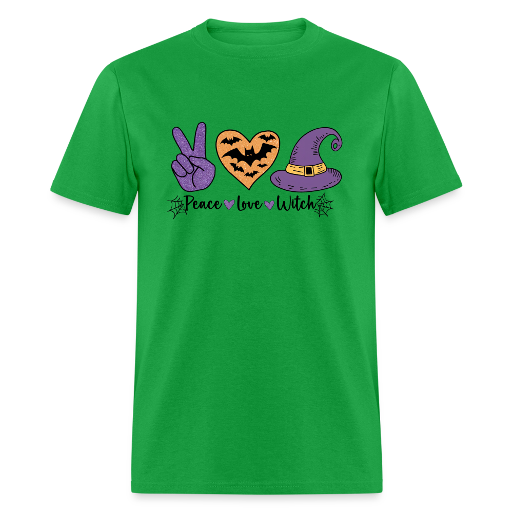 Peace Love Witch T-Shirt (Halloween Witch) - bright green