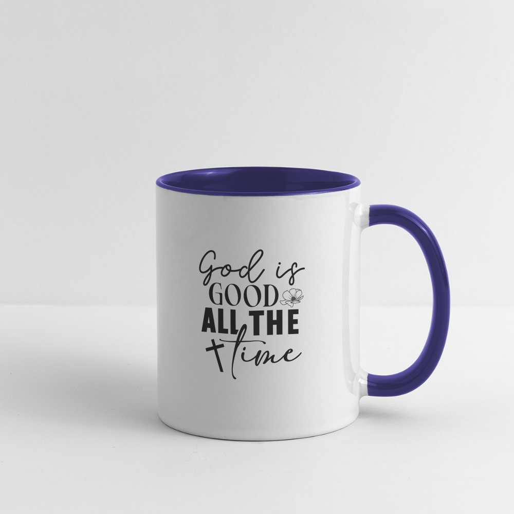 God is Good All The Time Coffee Mug - white/cobalt blue