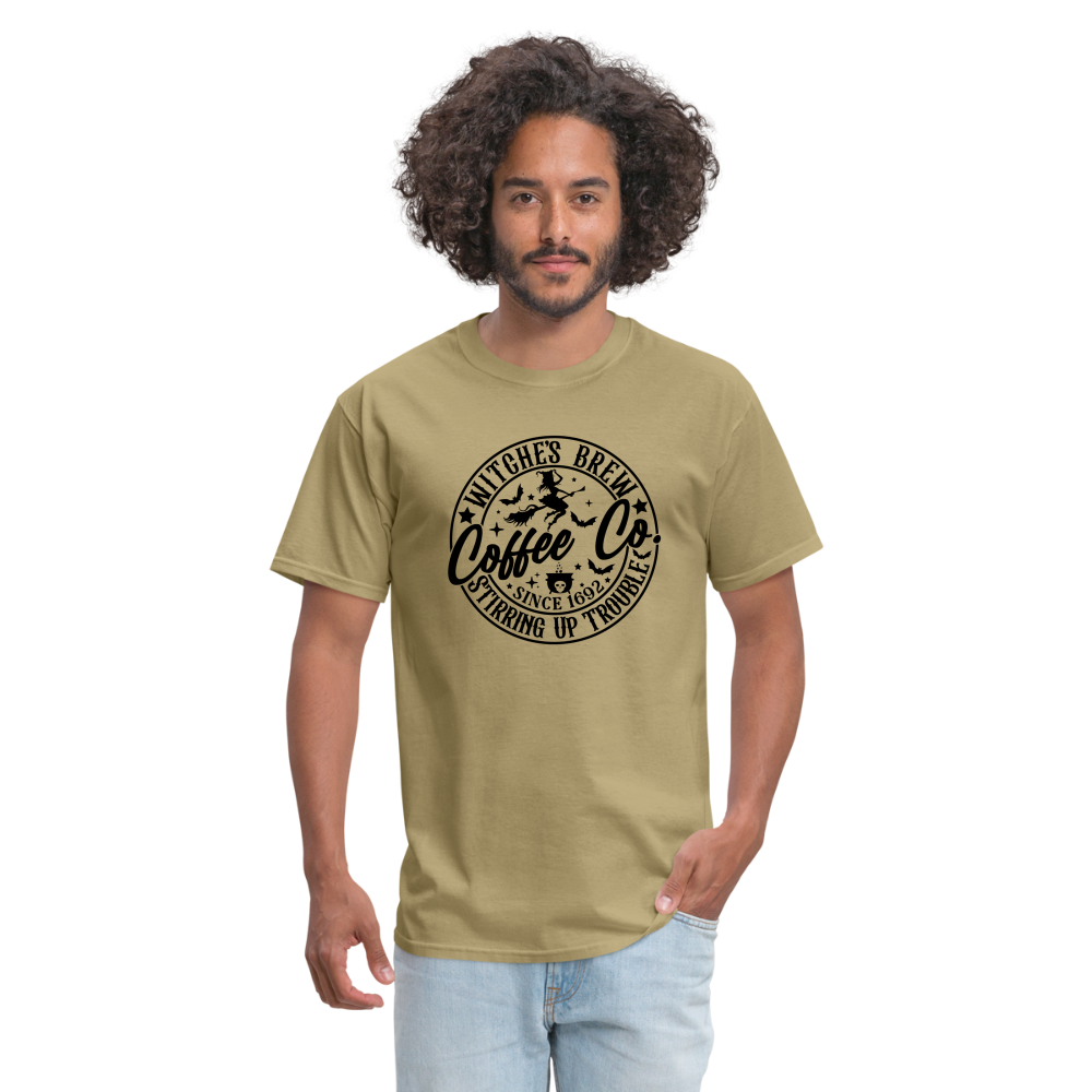 Witches Brew Coffee Co, Stirring Up Trouble Since 1692 T-Shirt - khaki