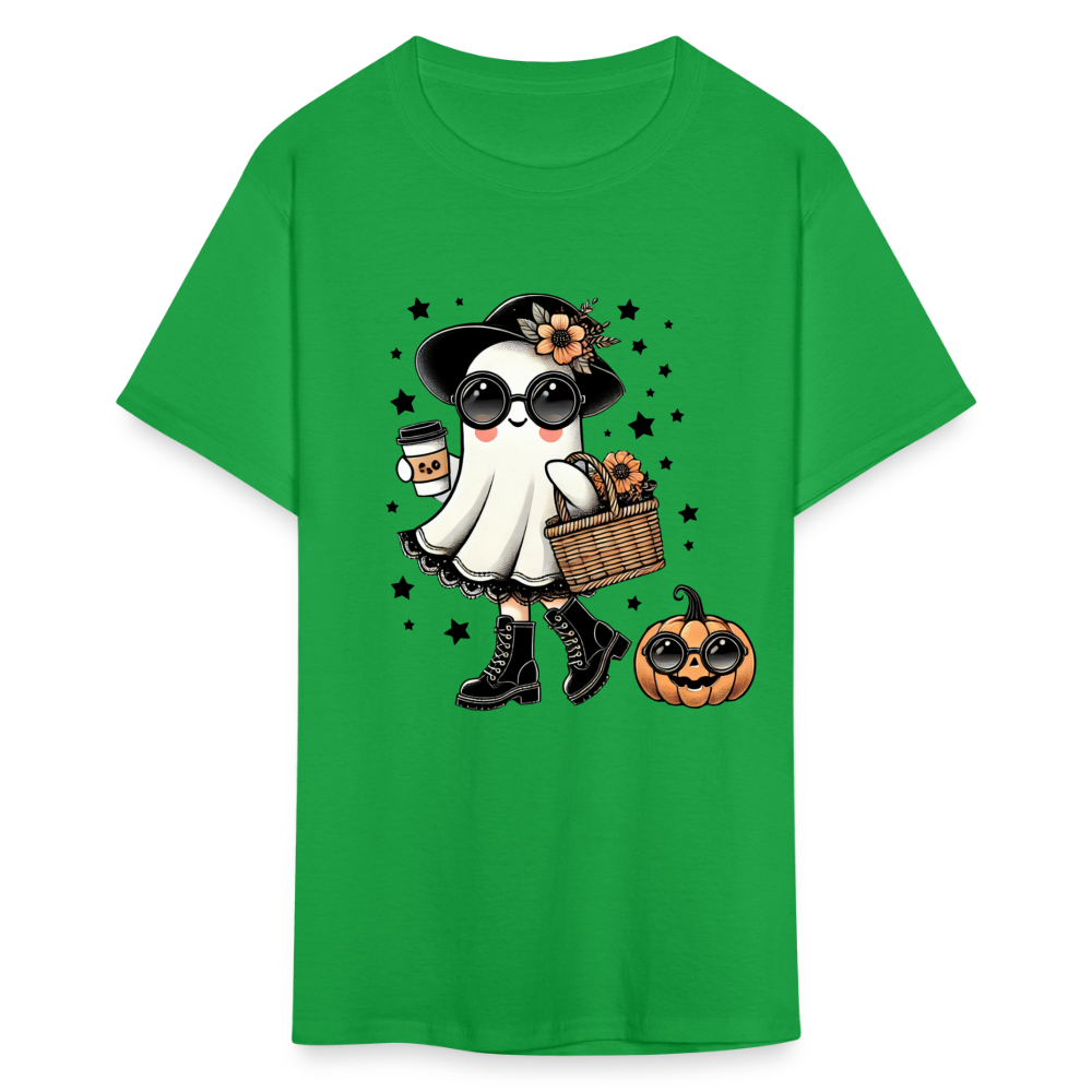 Too Cute Halloween and Autumn Mom Ghost T-Shirt - bright green