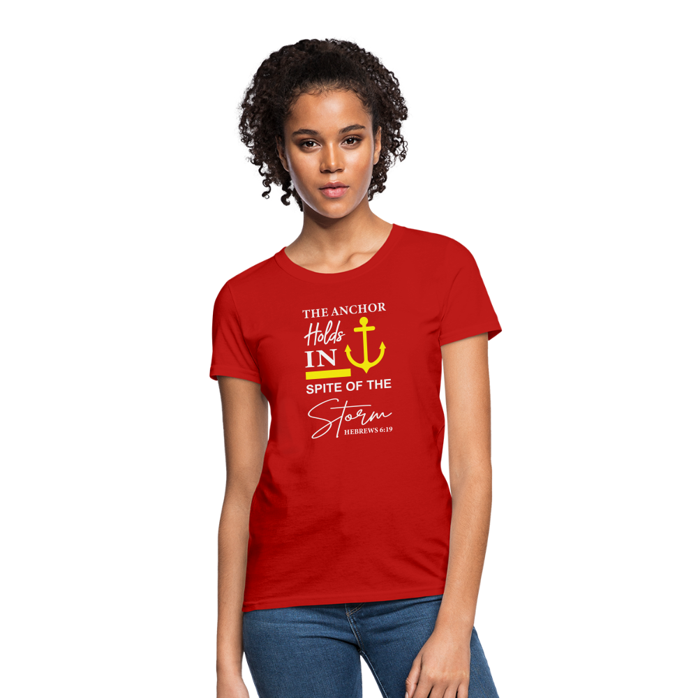 The Anchor Holds in Spite of the Storm (Hebrews 6:19) Women's Contoured T-Shirt - red