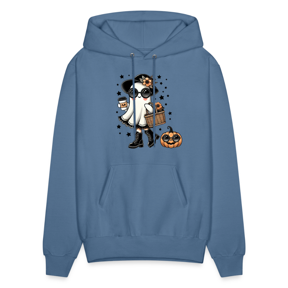 Too Cute Halloween and Autumn Mom Ghost Hoodie - denim blue