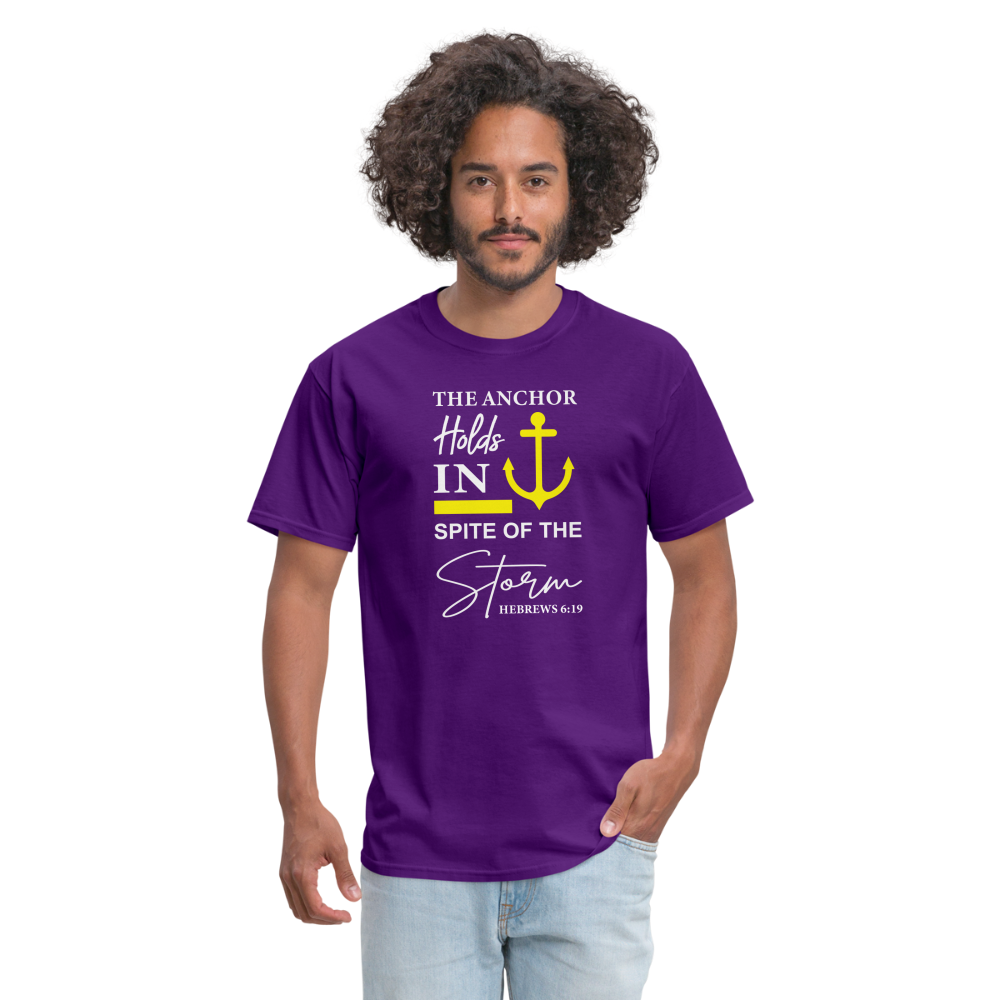 The Anchor Holds in Spite of the Storm (Hebrews 6:19) T-Shirt - purple