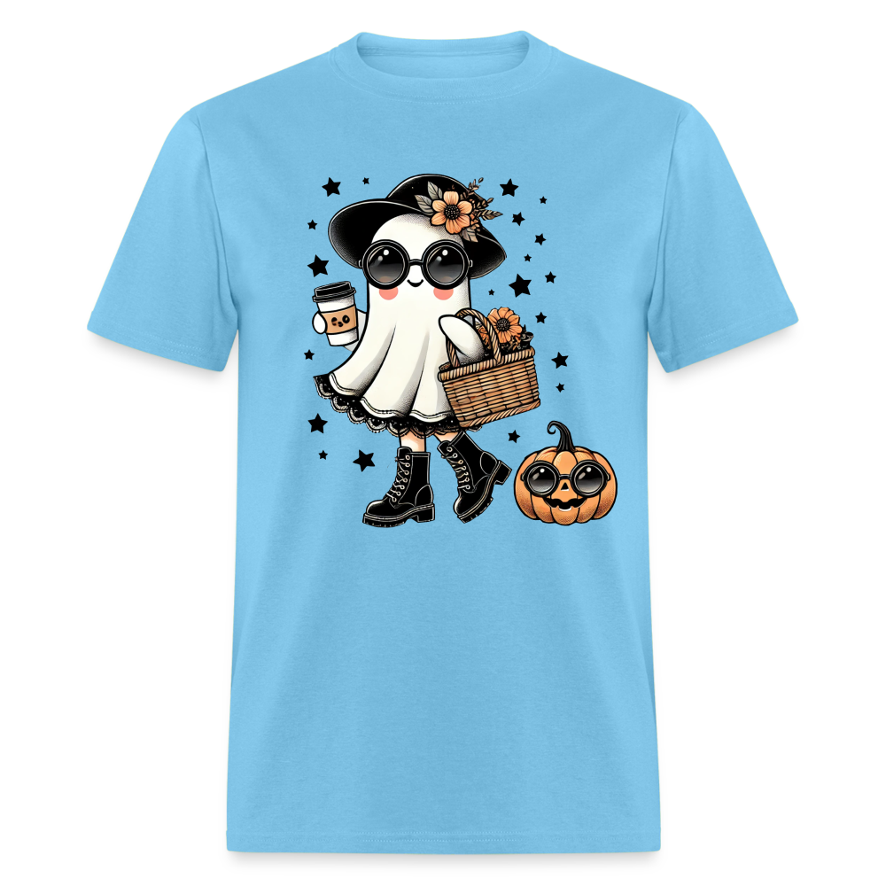 Too Cute Halloween and Autumn Mom Ghost T-Shirt - aquatic blue