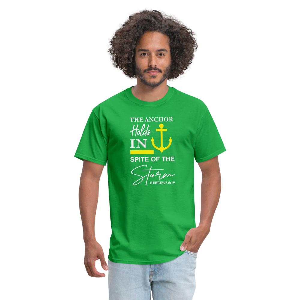 The Anchor Holds in Spite of the Storm (Hebrews 6:19) T-Shirt - bright green