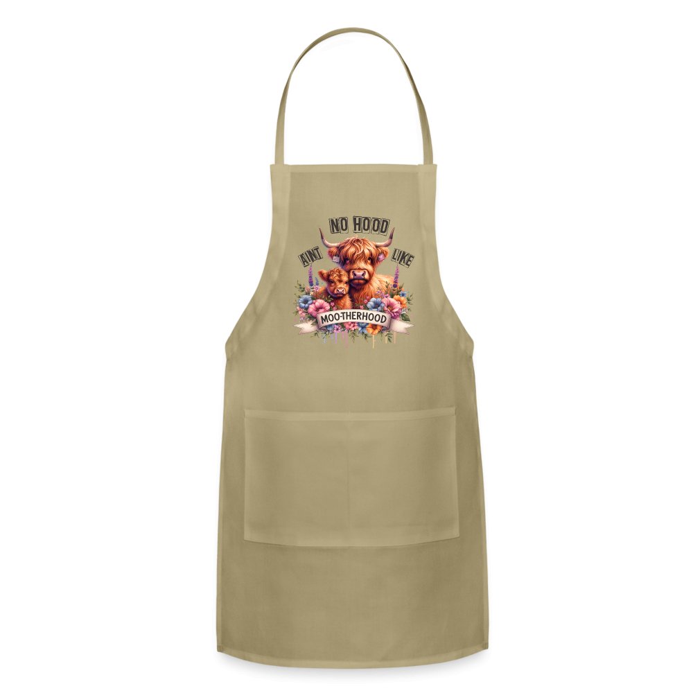 Aint No Hood Like Moo - Therhood Adjustable Apron (Highland Cow) - khaki