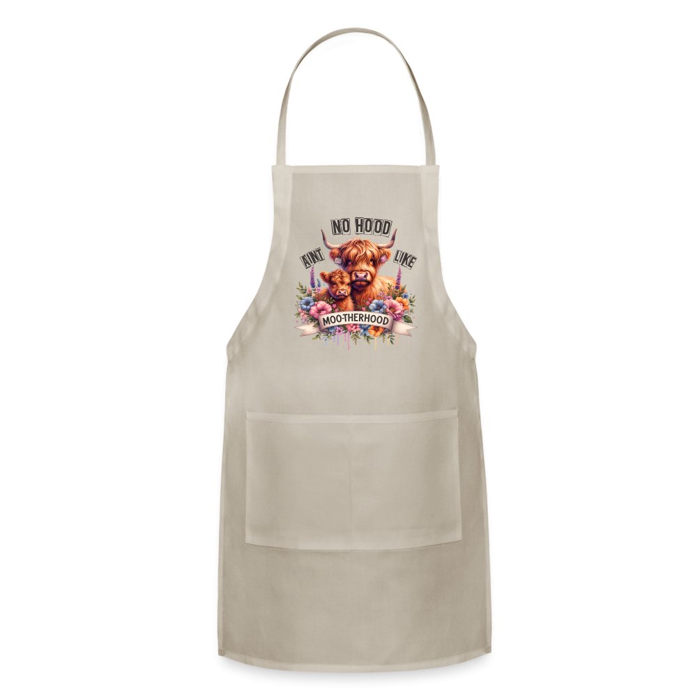 Aint No Hood Like Moo - Therhood Adjustable Apron (Highland Cow) - natural