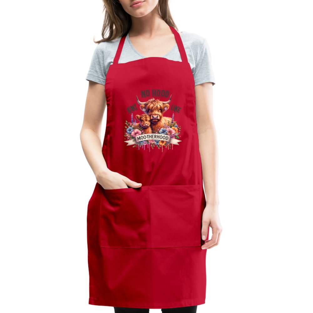 Aint No Hood Like Moo - Therhood Adjustable Apron (Highland Cow) - red