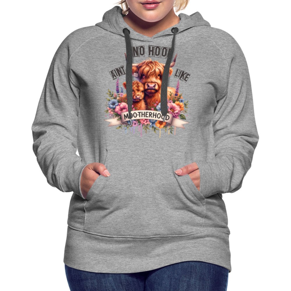 Aint No Hood Like Moo - Therhood Women’s Premium Hoodie (Highland Cow) - heather grey