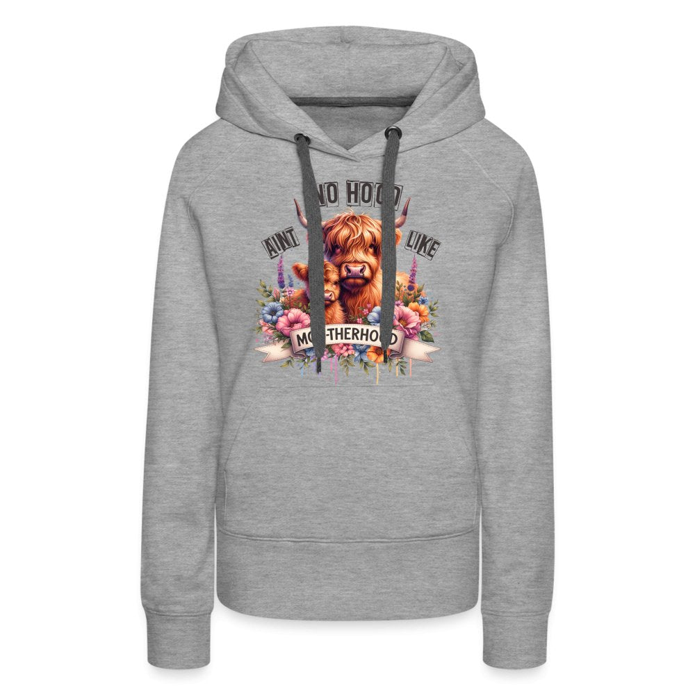 Aint No Hood Like Moo - Therhood Women’s Premium Hoodie (Highland Cow) - heather grey