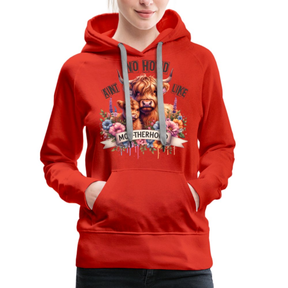 Aint No Hood Like Moo - Therhood Women’s Premium Hoodie (Highland Cow) - red