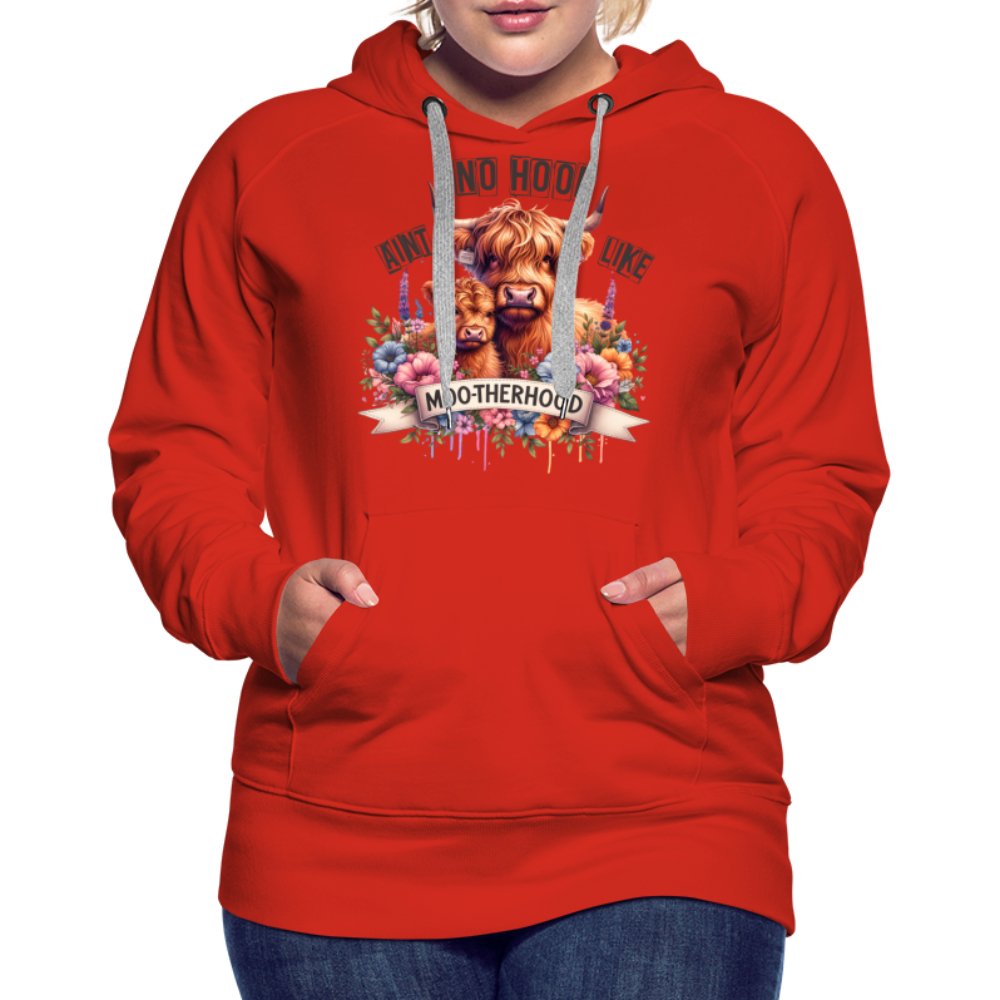 Aint No Hood Like Moo - Therhood Women’s Premium Hoodie (Highland Cow) - red