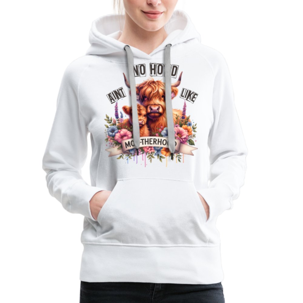 Aint No Hood Like Moo - Therhood Women’s Premium Hoodie (Highland Cow) - white