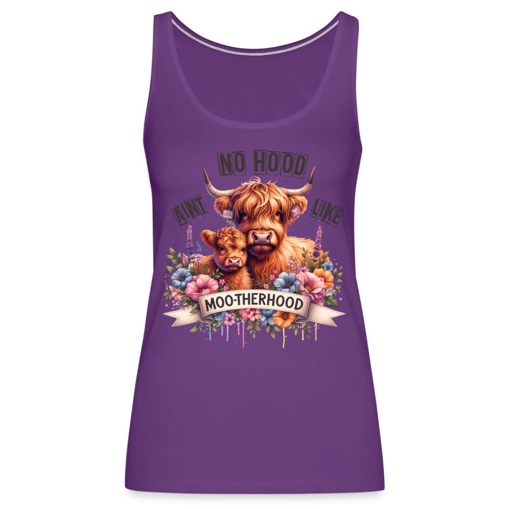 Aint No Hood Like Moo - Therhood Women’s Premium Tank Top (Highland Cow) - purple