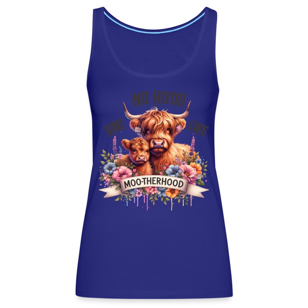 Aint No Hood Like Moo - Therhood Women’s Premium Tank Top (Highland Cow) - royal blue