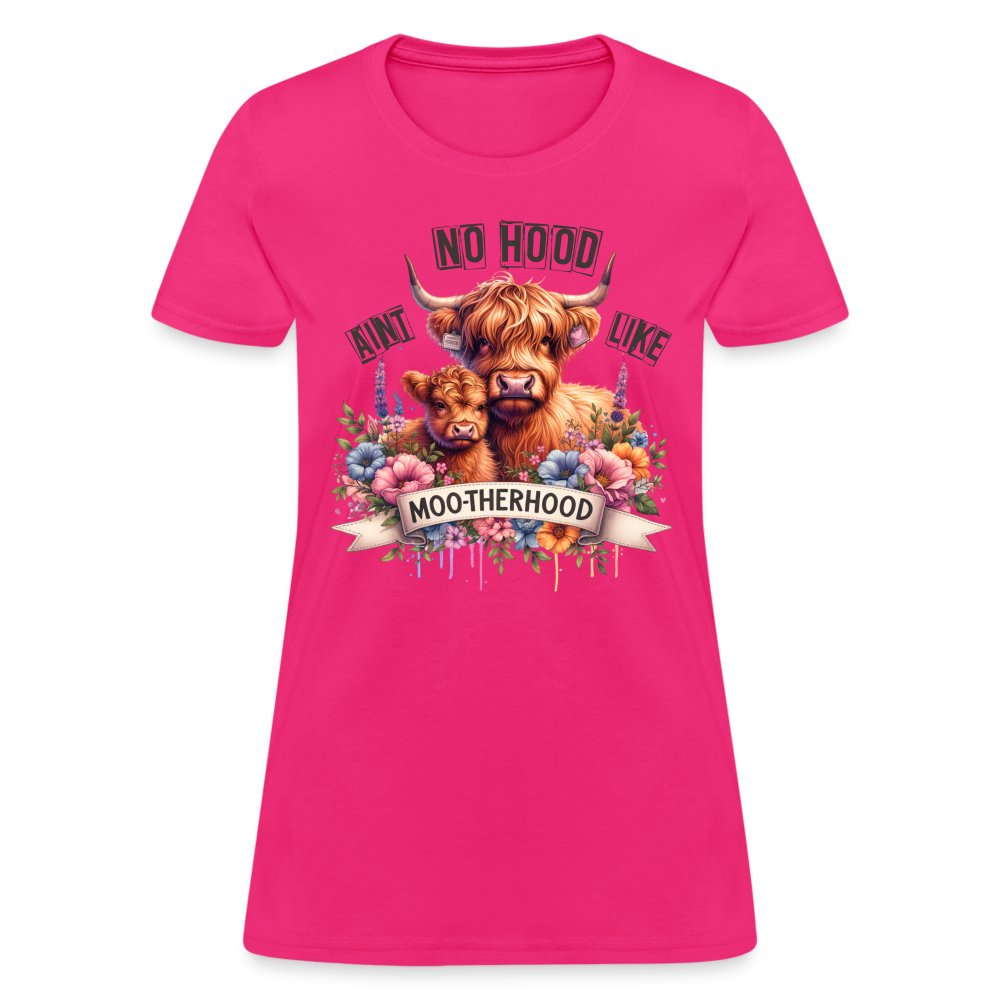 Aint No Hood Like Moo - Therhood Women's T-Shirt (Highland Cow) - fuchsia