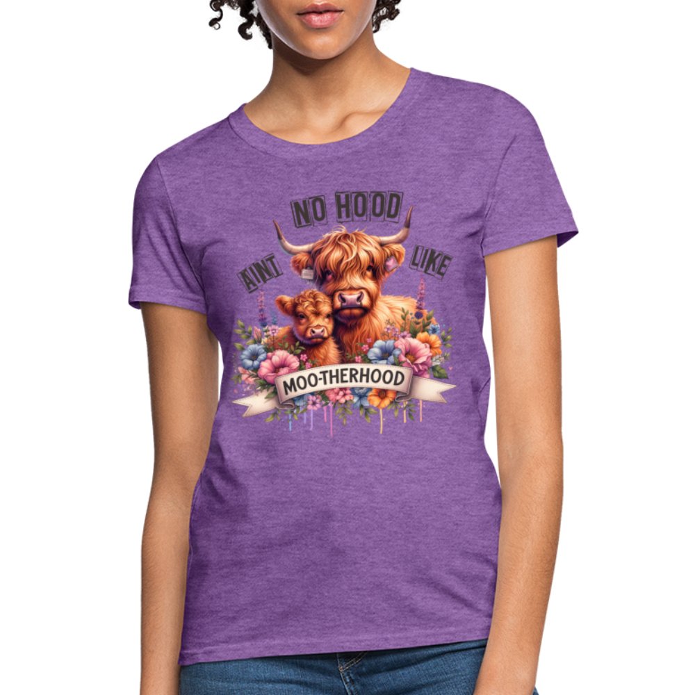 Aint No Hood Like Moo - Therhood Women's T-Shirt (Highland Cow) - heather coral