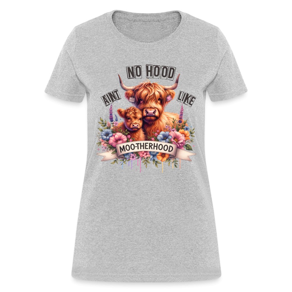 Aint No Hood Like Moo - Therhood Women's T-Shirt (Highland Cow) - heather gray