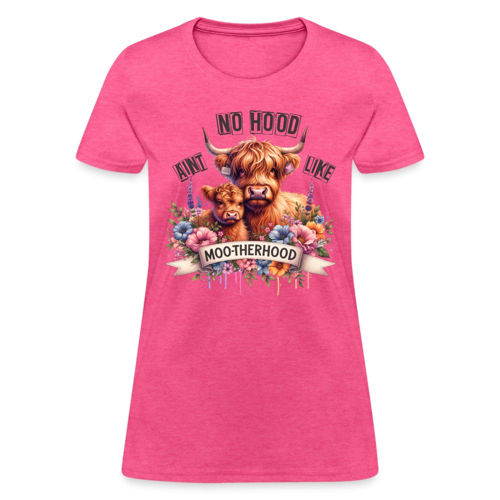 Aint No Hood Like Moo - Therhood Women's T-Shirt (Highland Cow) - heather pink