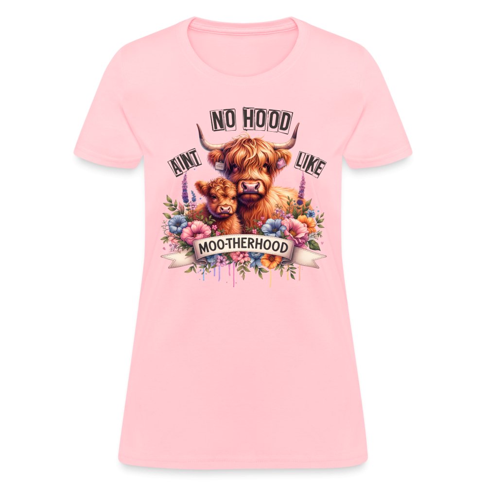 Aint No Hood Like Moo - Therhood Women's T-Shirt (Highland Cow) - pink