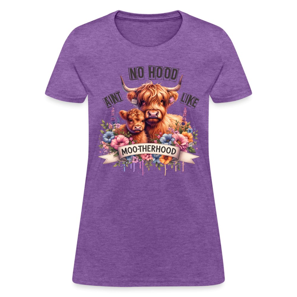 Aint No Hood Like Moo - Therhood Women's T-Shirt (Highland Cow) - purple heather