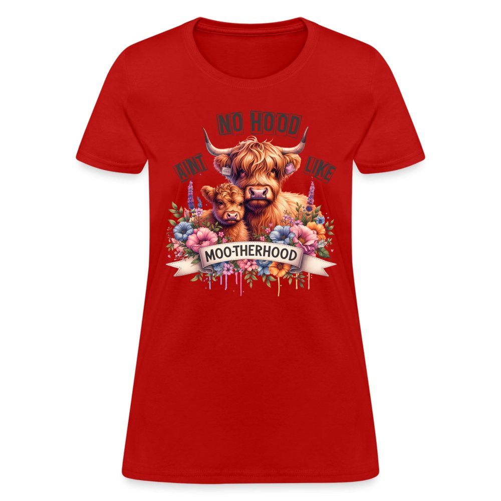 Aint No Hood Like Moo - Therhood Women's T-Shirt (Highland Cow) - red