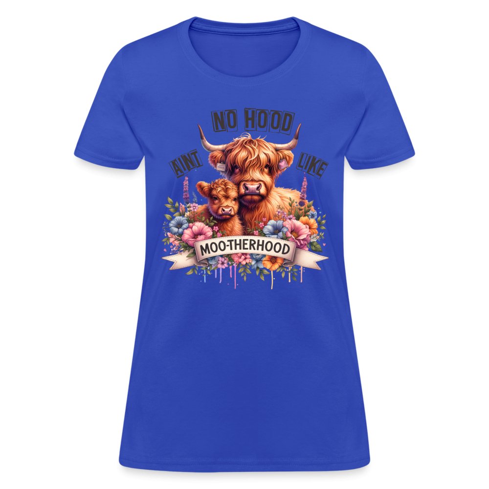 Aint No Hood Like Moo - Therhood Women's T-Shirt (Highland Cow) - royal blue