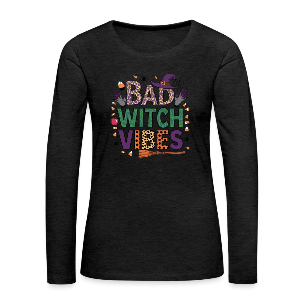 Bad Witch Vibes (Halloween Witches Humor) Long Sleeve T-Shirt - charcoal grey