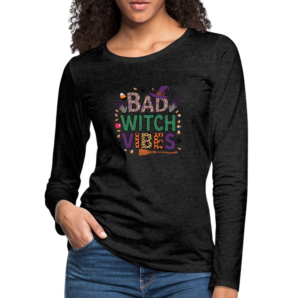 Bad Witch Vibes (Halloween Witches Humor) Long Sleeve T-Shirt - charcoal grey