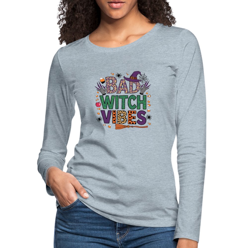 Bad Witch Vibes (Halloween Witches Humor) Long Sleeve T-Shirt - heather ice blue