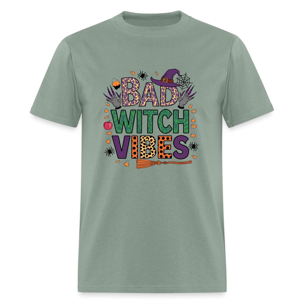 Bad Witch Vibes (Halloween Witches Humor) T-Shirt - sage