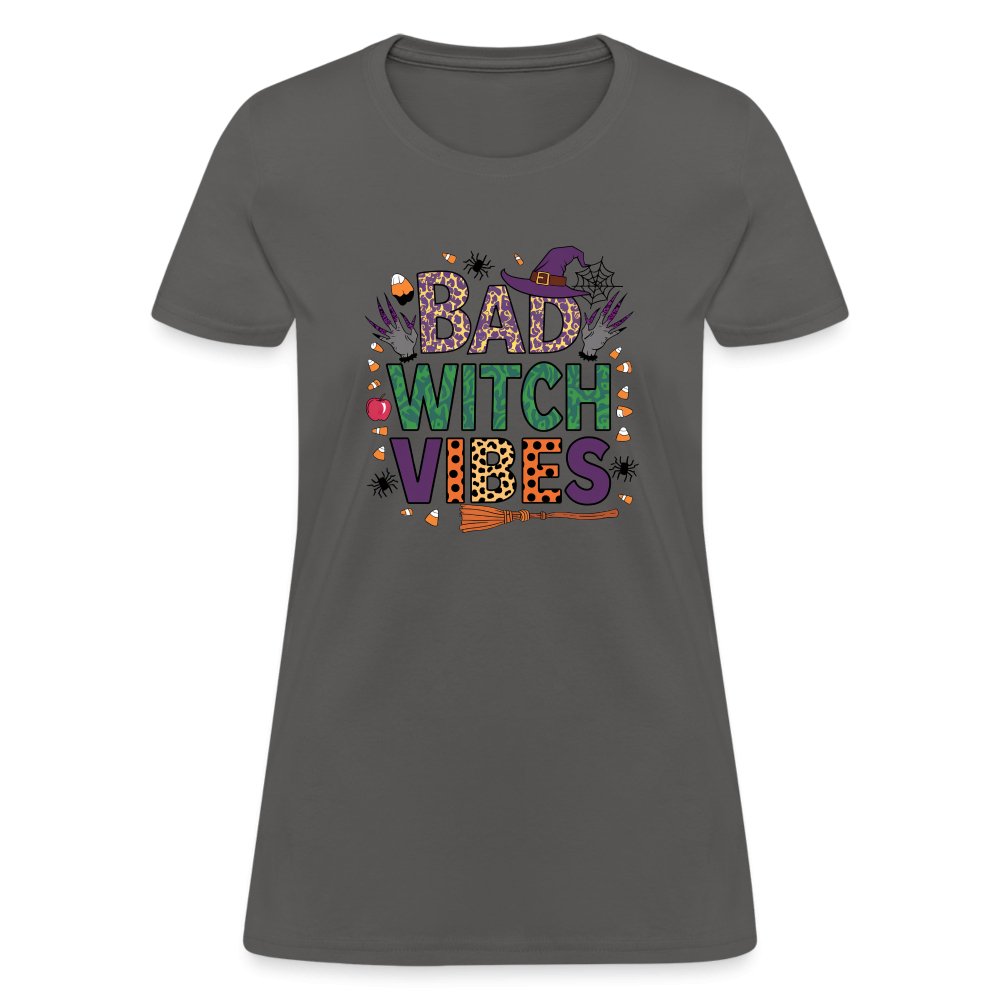 Bad Witch Vibes (Halloween Witches Humor) Women's Contoured T-Shirt - charcoal