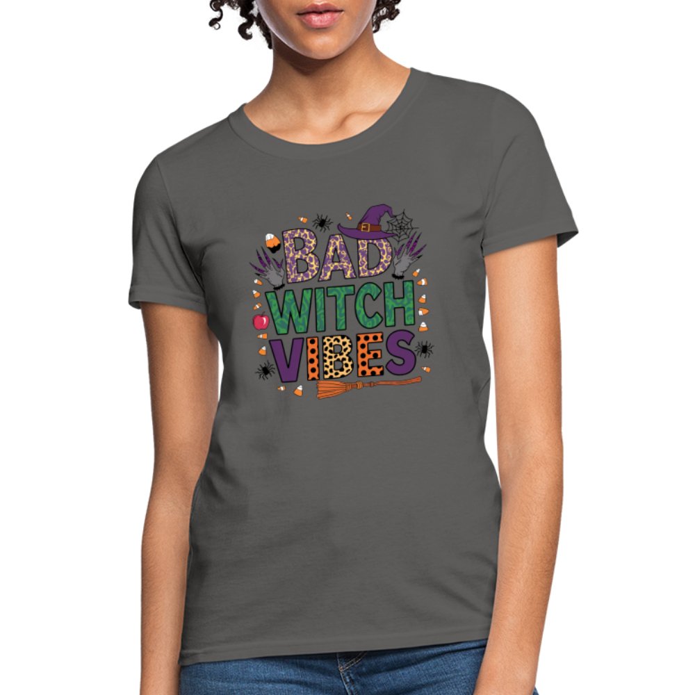 Bad Witch Vibes (Halloween Witches Humor) Women's Contoured T-Shirt - charcoal