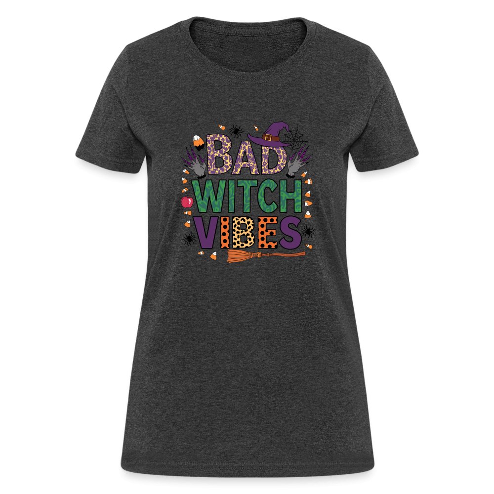 Bad Witch Vibes (Halloween Witches Humor) Women's Contoured T-Shirt - heather black