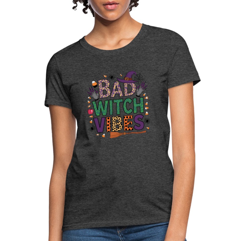 Bad Witch Vibes (Halloween Witches Humor) Women's Contoured T-Shirt - heather black