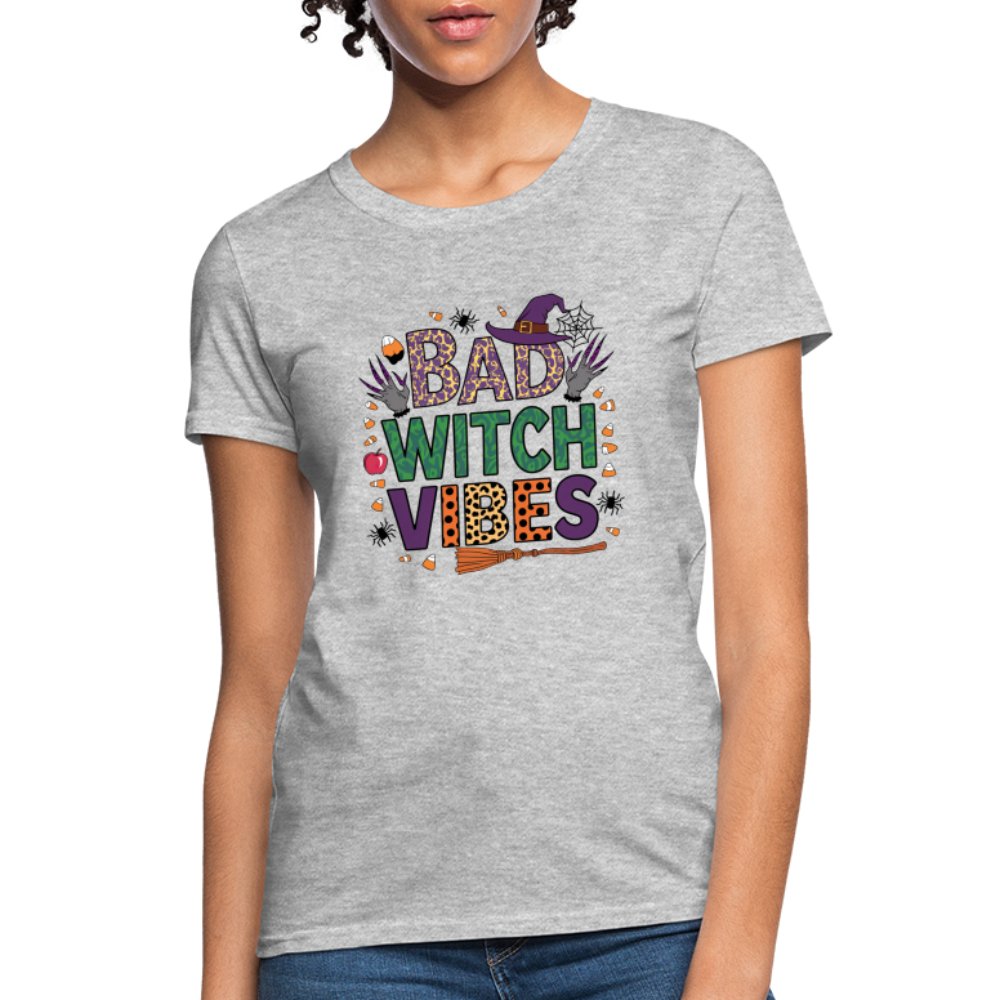 Bad Witch Vibes (Halloween Witches Humor) Women's Contoured T-Shirt - heather gray