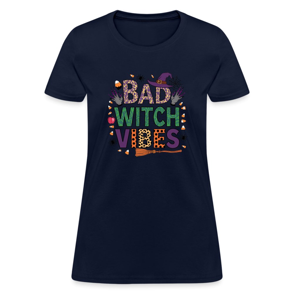 Bad Witch Vibes (Halloween Witches Humor) Women's Contoured T-Shirt - navy