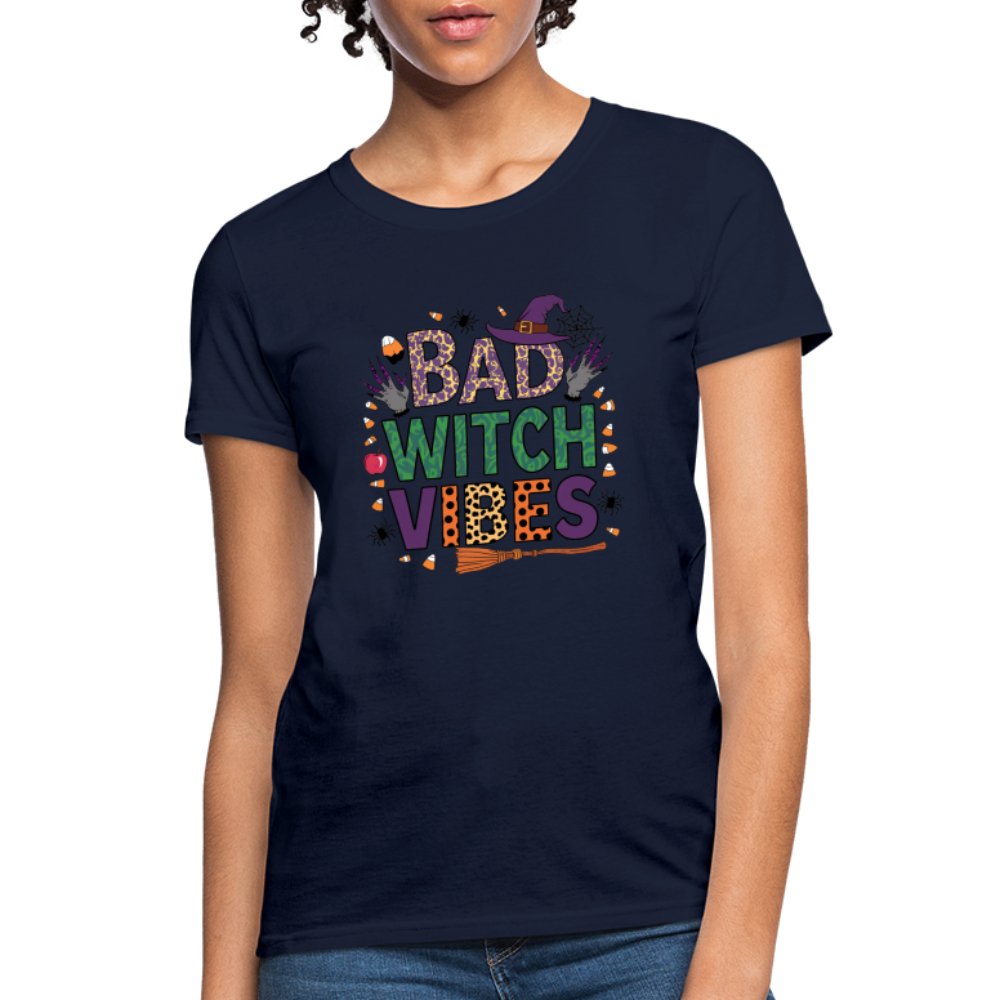 Bad Witch Vibes (Halloween Witches Humor) Women's Contoured T-Shirt - navy